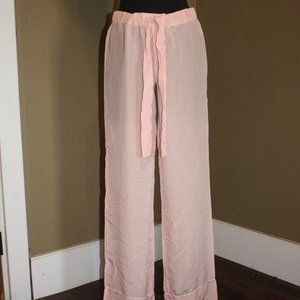 J.CREW BOHEMIAN SILK PINK WIDE LEG PANTS PAJAMA PANTS STRING TIE - XS 2 4
